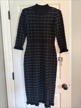 Studio One New York Black Knit Midi Dress with White Stitching